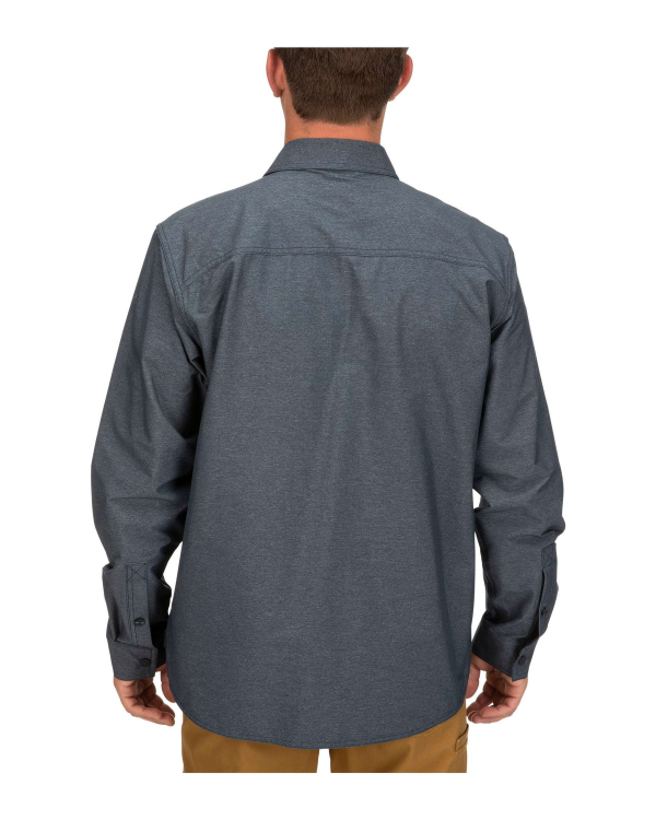 Simms Prewett Stretch Woven LS Shirt Dark Moon Model Back Simms Prewett Stretch Woven LS Shirt Dark Moon Model Back